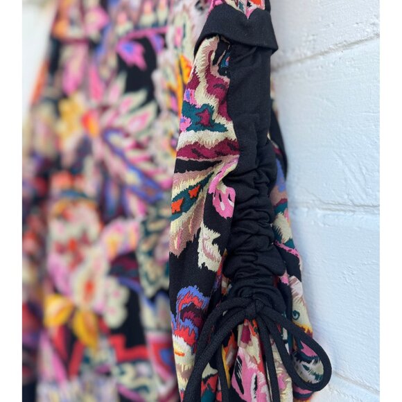 Eva Franco Boho Floral Paisley Ruched-Sleeve Sweatshirt, M, Made in USA - Picture 8 of 9